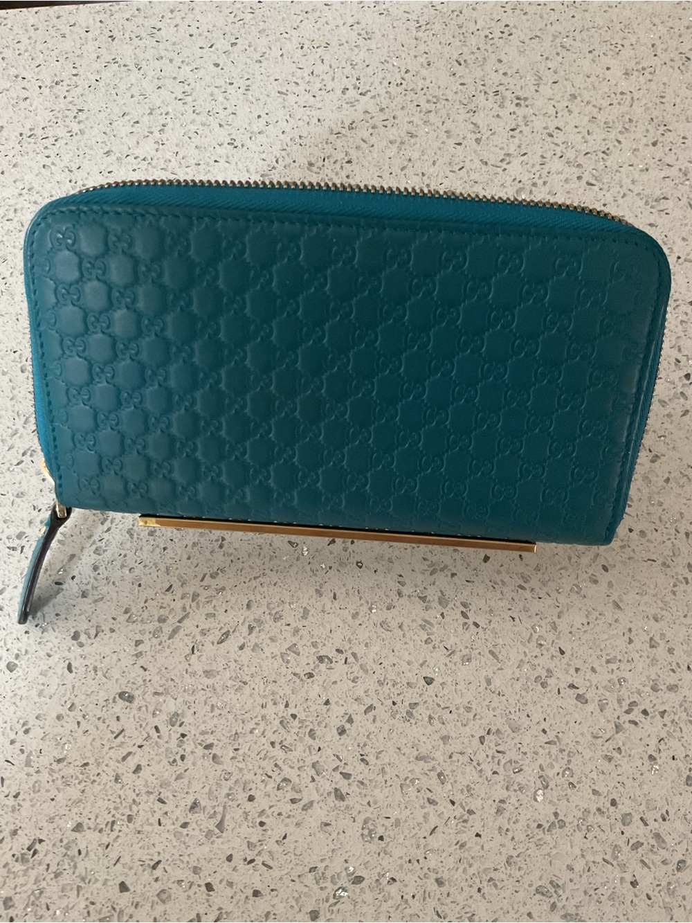 Gucci Guccissima Zip Around Teal Wallet - Picture 3 of 15